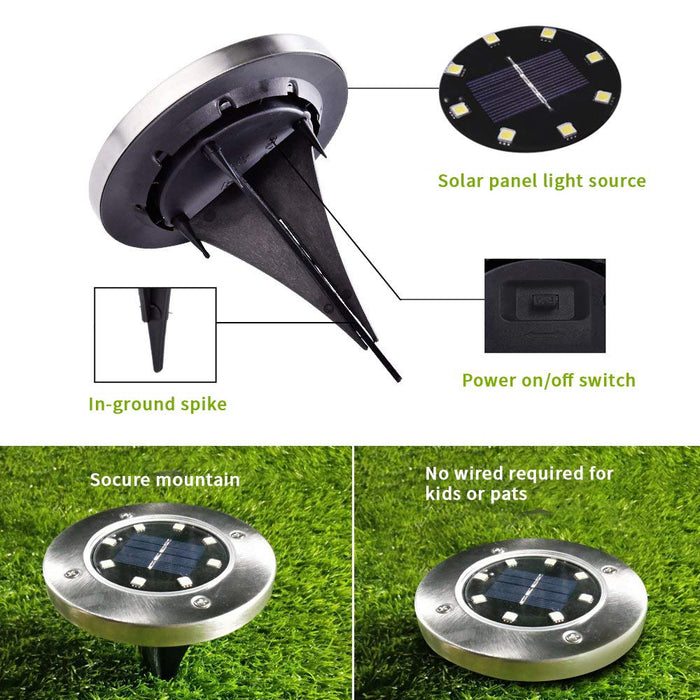 New solar garden disk light,IP67 waterproof solar lawn deck light,12 Led warm white outdoor solar ground light for pathway,patio