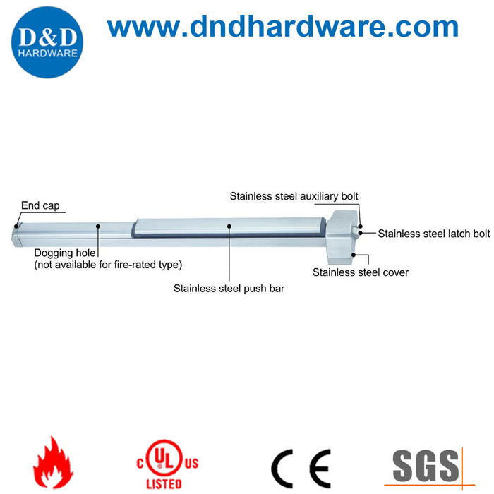 UL vertical rod fire rated painc bar exit device for Fire double door